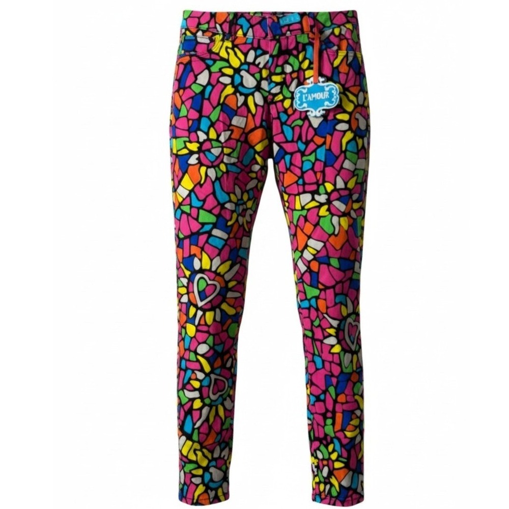 L'Amour Nanette Lepore Denim Leggings Sz 13 Multi Neon Stained Glass Hearts New